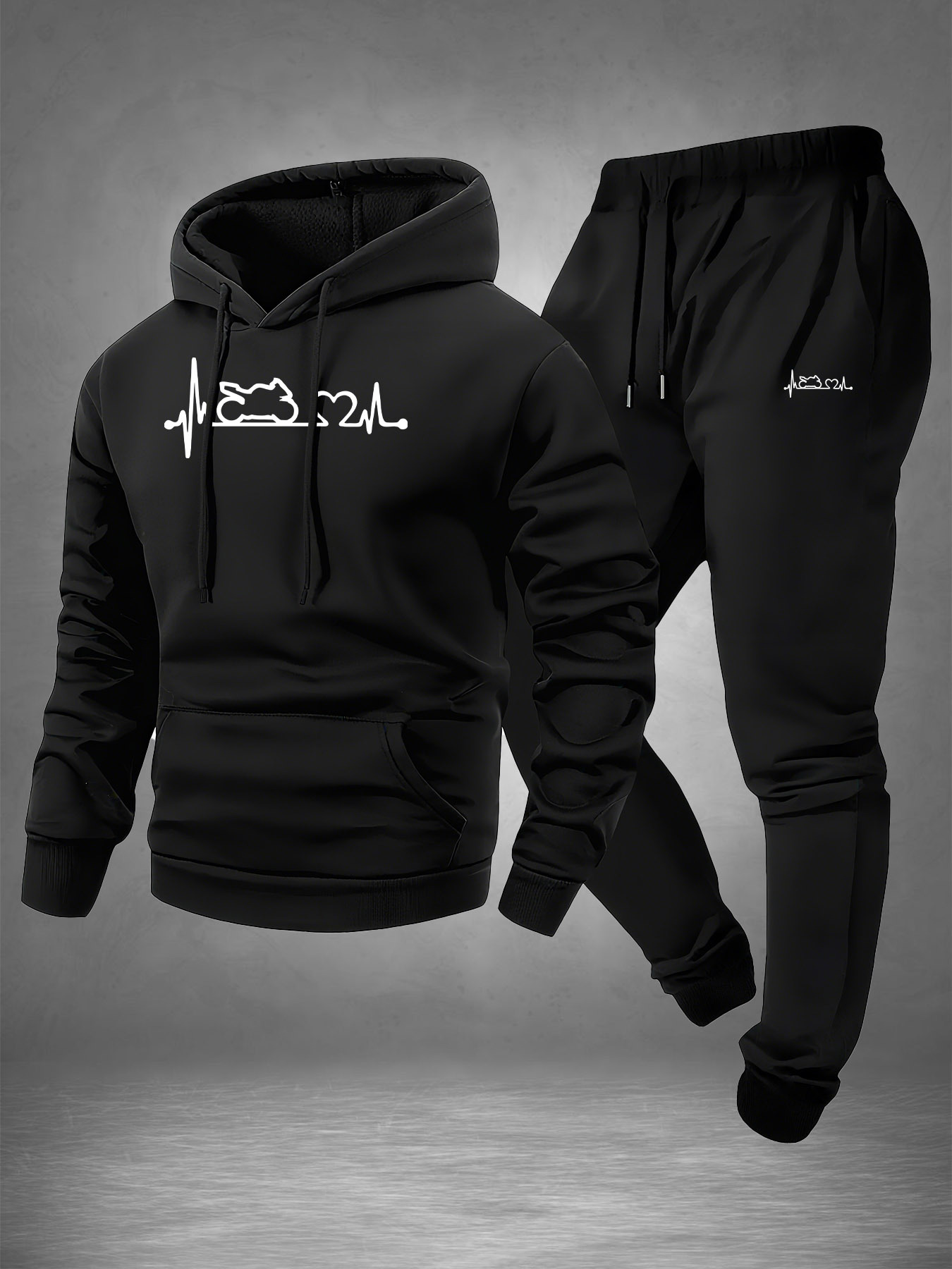 Winter Wear Clothes - Men 2‑Piece Motorcycle Heartbeat Line Print