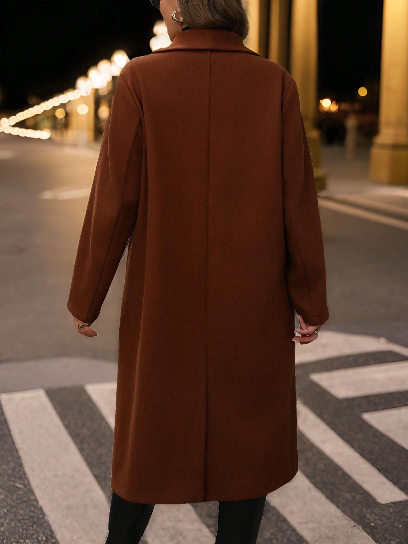 Caramel Brown Mid-Length Lapel - Wool Blend Coat recension och pris
